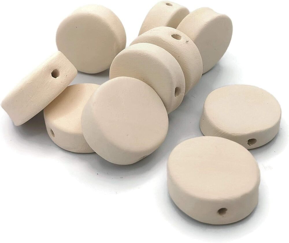 8166 Handmade Ceramic Bisque Coin Bead Set of 10, DIY Ready to Paint 30mm